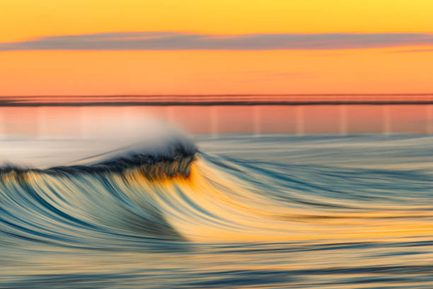 istock Golden peak wave breaking on the beach with warm sunrise 1303525432