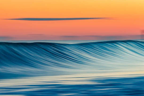 istock Close up of smooth wave forming on the beach with warm sunrise 1303526678