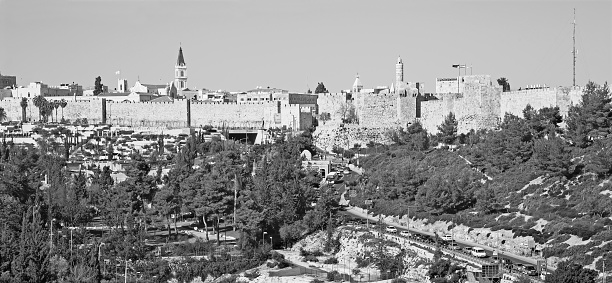 Jerusalem - The tower of David and west part of old town walls and  Teddy Park.