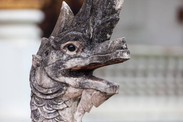 Stone Naga at Wat Phra Singh, Chiang Mai, Thailand.