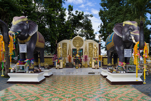 Elephant Statues at Wat Phra That Doi Kham in Chiang Mai, Thailand.
