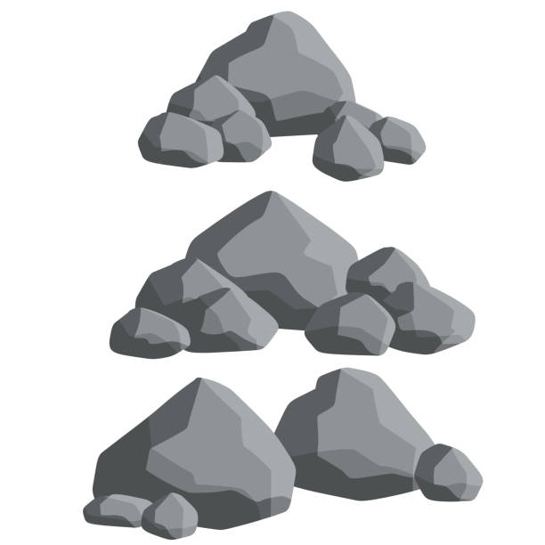 набор серых гранитных камней различной формы. плоская иллюстрация. - rock boulder solid granite stock illustrations