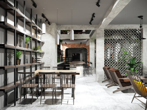 istock 3d render of cafe restaurant interior 1303531195