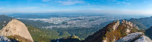 Aerial view of Seoul from Bukhansan national park, Republic of Korea