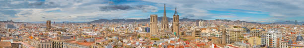 barcelona - the panorma of the city with the old cathedral in the centre. - barcelona imagens e fotografias de stock