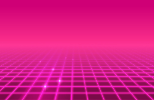 Pink glowing retro abstract grid background.