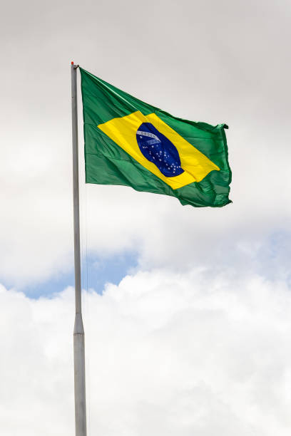 istock Brazil flag waving in the wind. 1303541631
