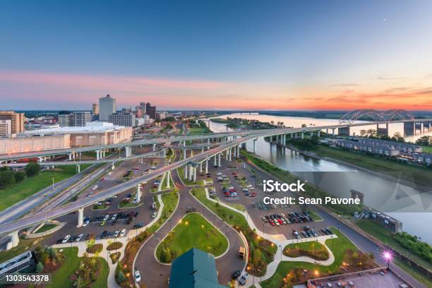 Memphis Tennessee Usa Aerial Skyline View With Downtown And Mud Island Stock Photo - Download Image Now