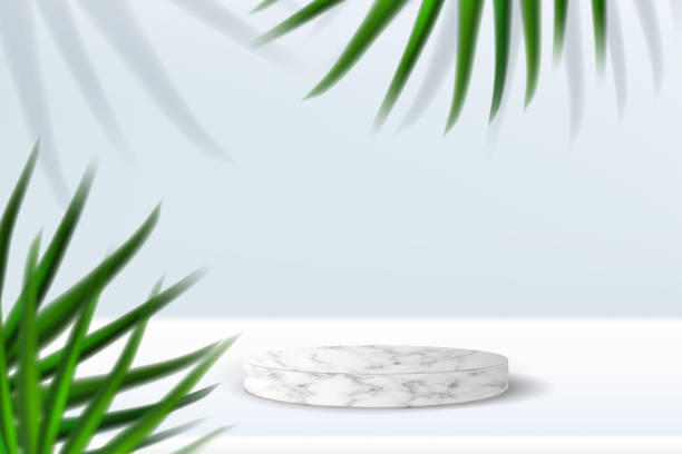 istock White marble platform for product presentation. Minimal nature scene with natural stone pedestal mockup. Vector 3d illustration of cosmetic display or award ceremony 1303544531
