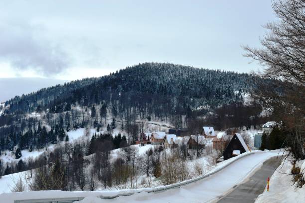 istock mountain village in winter in the snow 1303545323