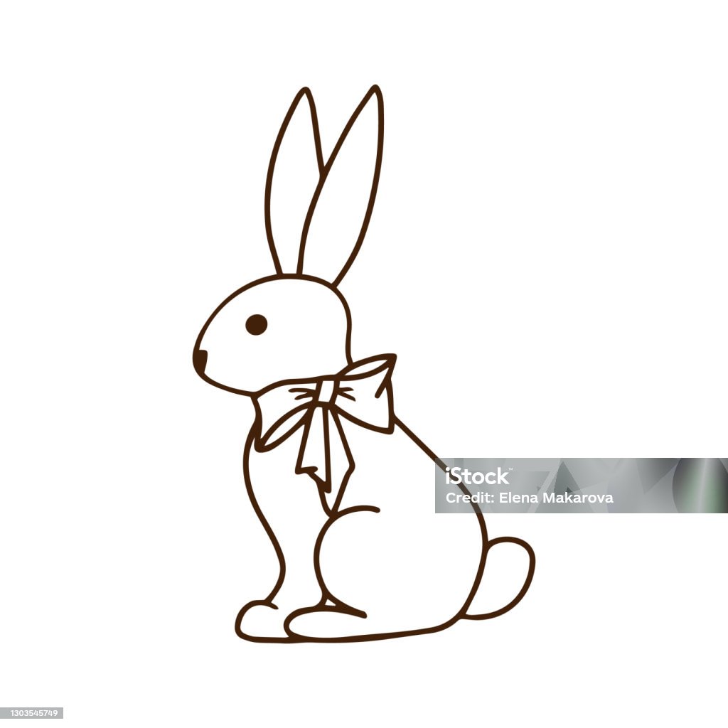 Đường Viền Vẽ Của Một Con Thỏ Dễ Thương Với Một Cây Cung Doodles ...