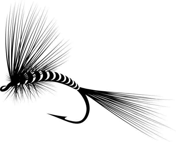 dry fly dry fly silhouette - fishing lure fly fishing stock illustrations
