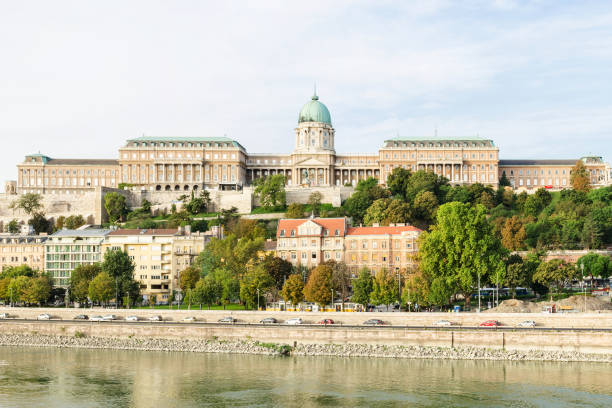 château de buda avec le fleuve de danube, budapest, hongrie - royal palace of buda photos et images de collection