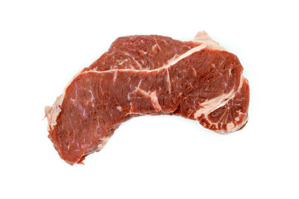istock Beef steak, a view of a fresh beef meat isolated on a white background 1303556867
