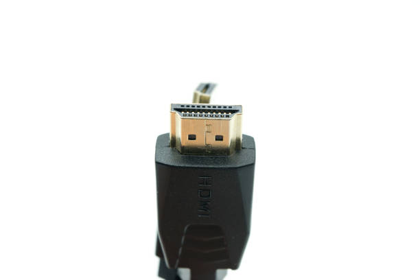 istock Close-up view of HDMI cables on a white background 1303556885