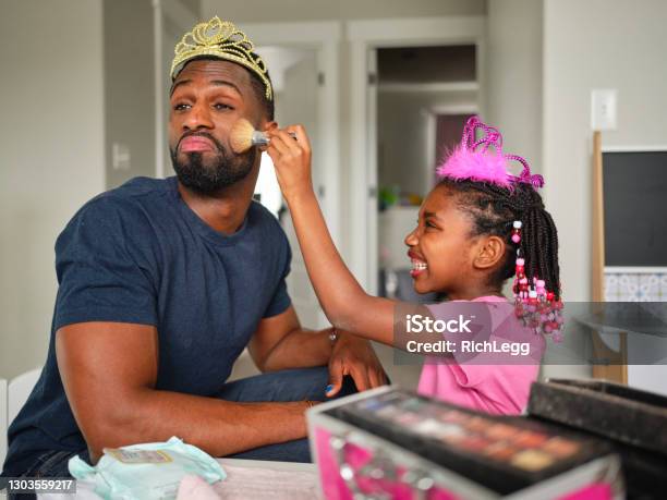 Dad And Daughter Playtime Dressup And Putting On Makeup Stock Photo - Download Image Now