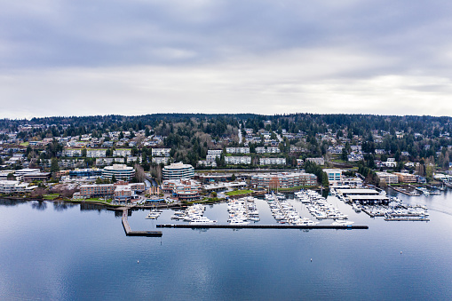 The Yarrow Bay Marina, hotel and commercial area sits along the Kirkland waterfront.  The marina is on Lake Washington.  It sits on a small piece of land called Carillon Point.