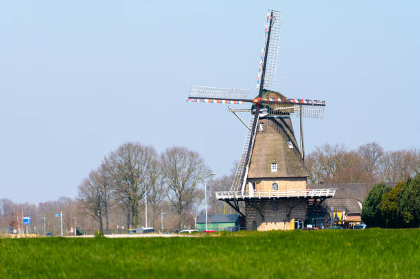 tradizionale vecchio mulino a vento olandese nel brabante settentrionale - amsterdam traditional culture netherlands wood foto e immagini stock