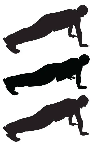 Vector illustration of Man Doing Push Ups Silhouettes