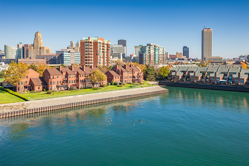 The waterfront and downtown Buffalo New York USA on a sunny day