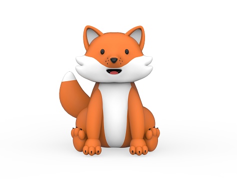 Cute fox 3D character render model isolated white background.