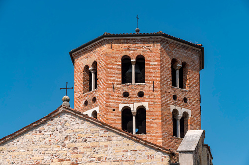 Facade of the Church of Santo Stefano (St. Stephen V-XII century) in Romanesque style. Verona, Veneto Italy, Europe UNESCO world heritage site
