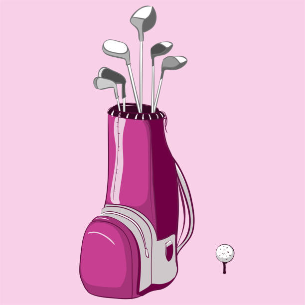 golftasche mit golfschlägern bunt - golf club golf iron isolated stock-grafiken, -clipart, -cartoons und -symbole