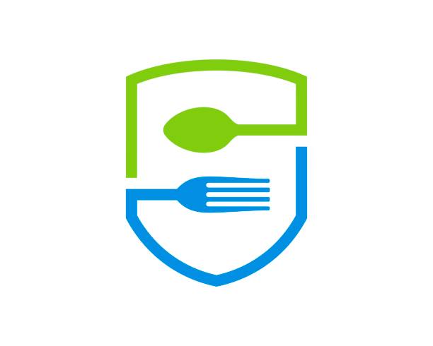 ilustrações de stock, clip art, desenhos animados e ícones de food shield with spoon and fork - food safety