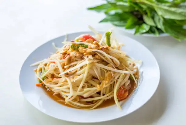 Papaya Salad called SomTum, a Thai tradition food for diet. The taste is spicy and sour.