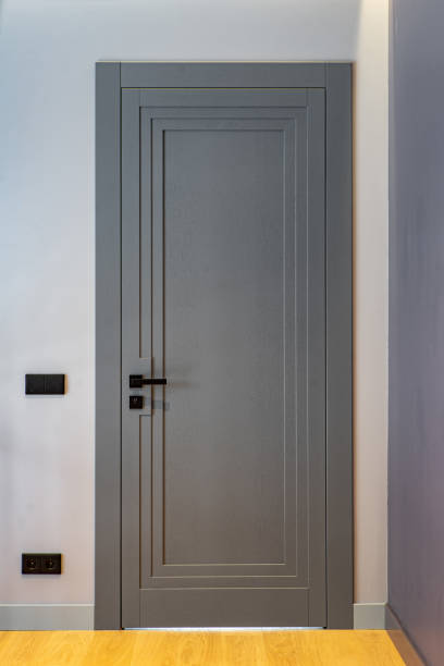 istock Grey door. Entrance to flat. Modern interior. 1303590213