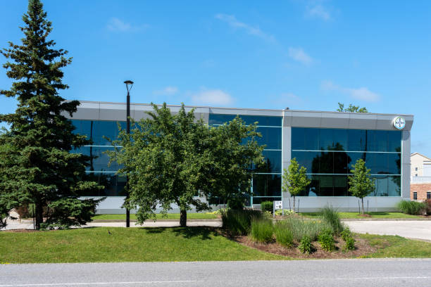 Bayer building in Guelph, Ontario, Canada. Guelph, Ontario, Canada - June 28, 2020: Bayer building in Guelph, Ontario, Canada. Bayer AG is a German multinational, pharmaceutical and life sciences company. bayer schering pharma ag photos stock pictures, royalty-free photos & images