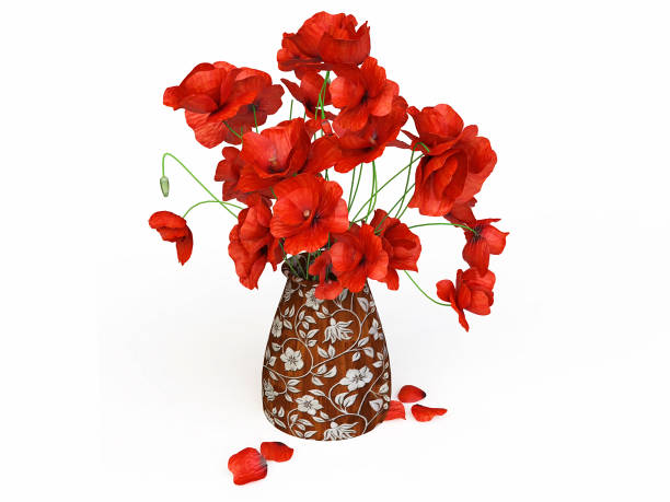 3D Bouquet of Red Wild Poppies in a Vase