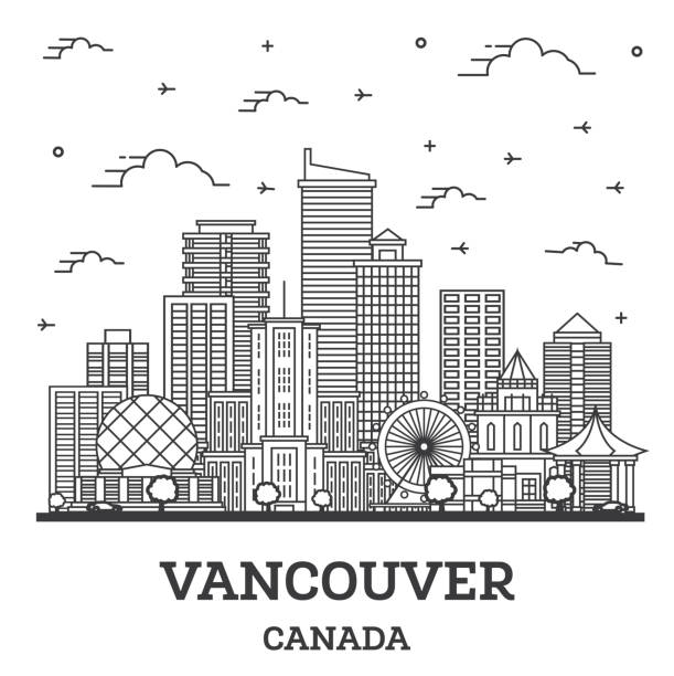 Outline Vancouver Canada City Skyline with Modern Buildings Isolated on White. Outline Vancouver Canada City Skyline with Modern Buildings Isolated on White. Vector Illustration. Vancouver Cityscape with Landmarks. vancouver canada stock illustrations