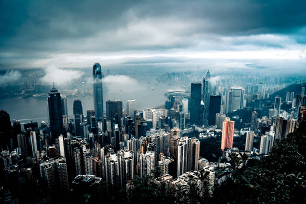 istock Low visibility on Victoria Harbour in Hong Kong 1303603583