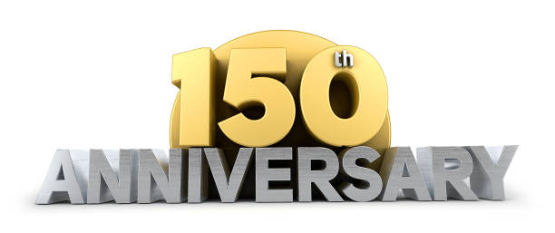 150th anniversary celebration logo in golden and silver color isolated on white background. 150 years anniversary logo. 3d illustration. 150th anniversary celebration logo in golden and silver color isolated on white background. 150 years anniversary logo. 3d illustration. 150th anniversary stock pictures, royalty-free photos & images