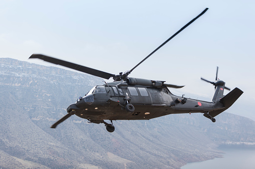 UH-60 Black Hawk Black military helicopter in flight