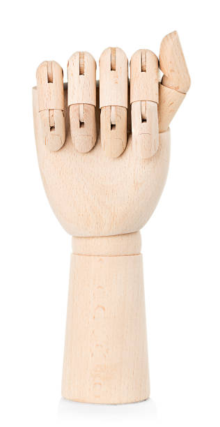 istock Wooden hand isolated on a white background. 1303606258