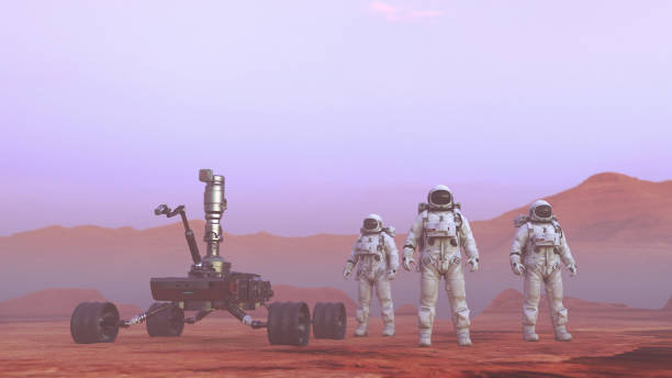 istock Astronauts and rover on Mars 1303607116