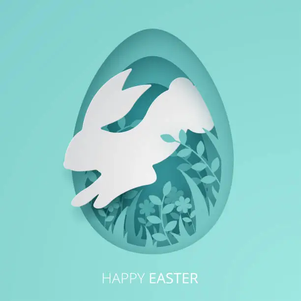 Vector illustration of Happy easter paper cut greeting card. Vector illustration.