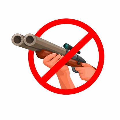 No Hunting with hand hold riffle with scoope concept in cartoon illustration vector