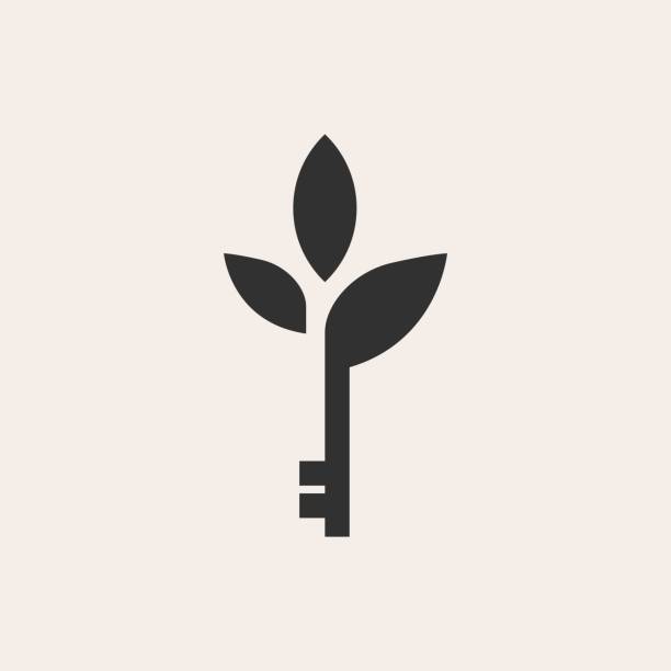 ilustrações de stock, clip art, desenhos animados e ícones de key leaf hipster vintage vector icon illustration - garden key