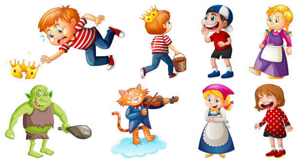 Set of different nursery rhyme character isolated on white background Set of different nursery rhyme character isolated on white background illustration nursery rhyme clip art stock illustrations