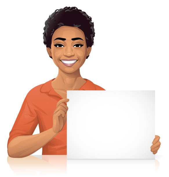 молодая женщина, показывающая пустой белый знак - mixed race person white background color image people stock illustrations