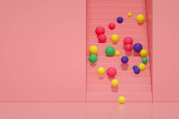 istock Group of spheres falling down the stairs, minimal idea concept 1303615771