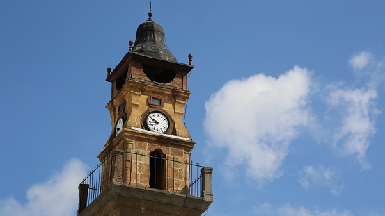 The historical clock tower, clock tower Turkey-Yozgat pictures, blue sky and clock tower