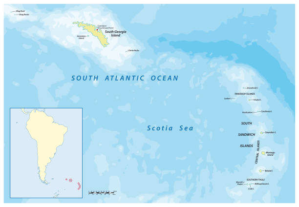 mapa wektorowa georgii południowej i sandwichu południowego - south sandwich islands stock illustrations