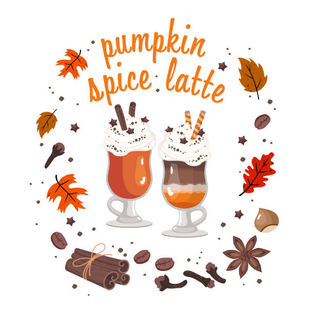 パンプキンスパイスラテ2杯 - latté pumpkin spice coffee点のイラスト素材／クリップアート素材／マンガ素材／アイコン素材