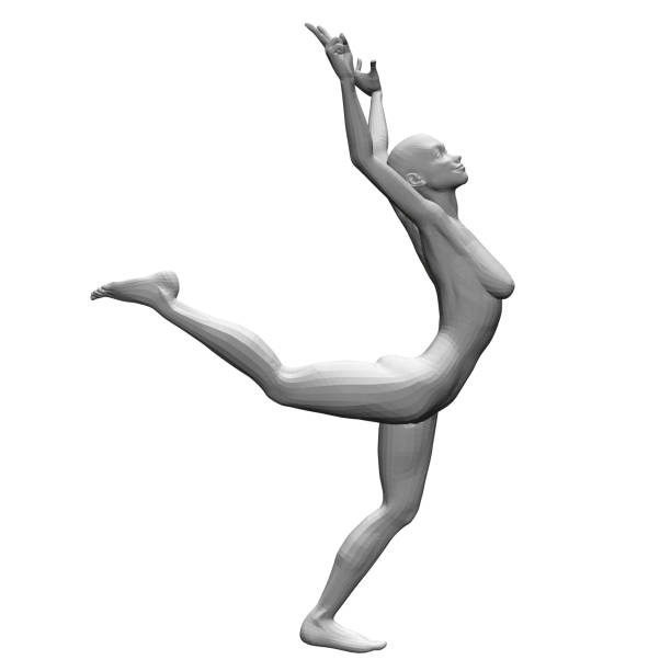 istock Dancing girl model with raised leg and arms isolated on white background. 3D. Vector illustration 1303622610