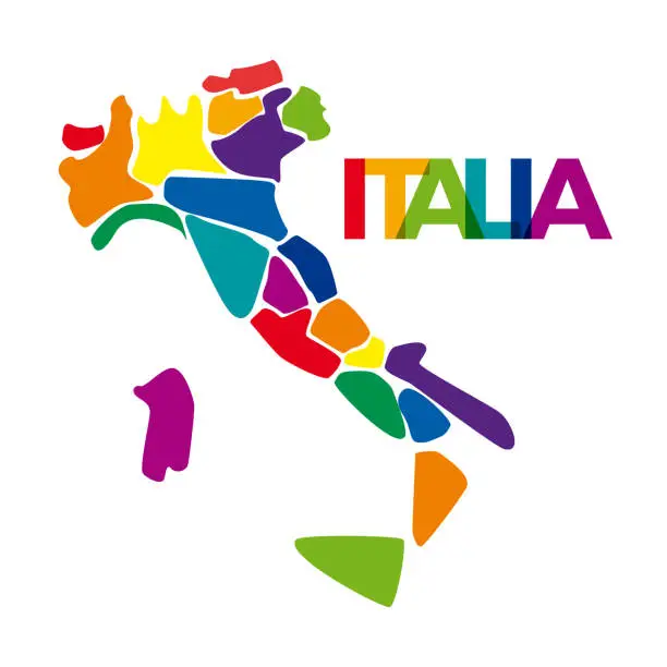 Vector illustration of Abstract italy map, simplified with colored regions in geometric shapes. Vector drawing logo