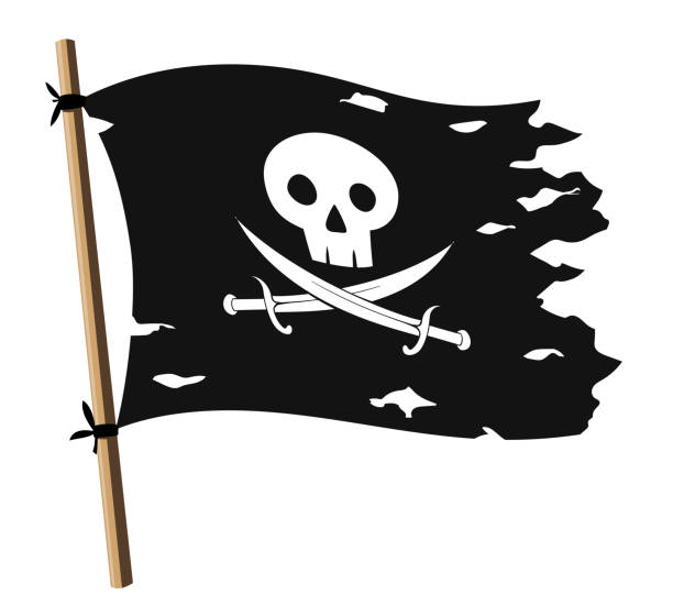 ilustraciones, imágenes clip art, dibujos animados e iconos de stock de bandera de los piratas. cráneo con espadas cruzadas - pirate flag